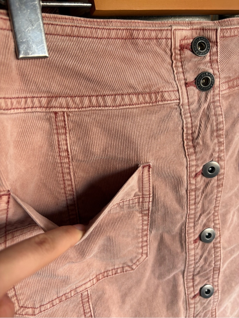 prAna Organic Cotton Dusty Pink Corduroy Mini Skirt | Cottagecore Button Front 8 - Picture 4 of 7